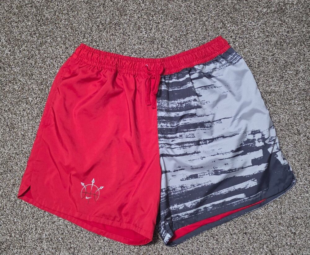 Nike Woven Flow Summer Hoop Shorts Red Grey Graphic Men Size 2XL
